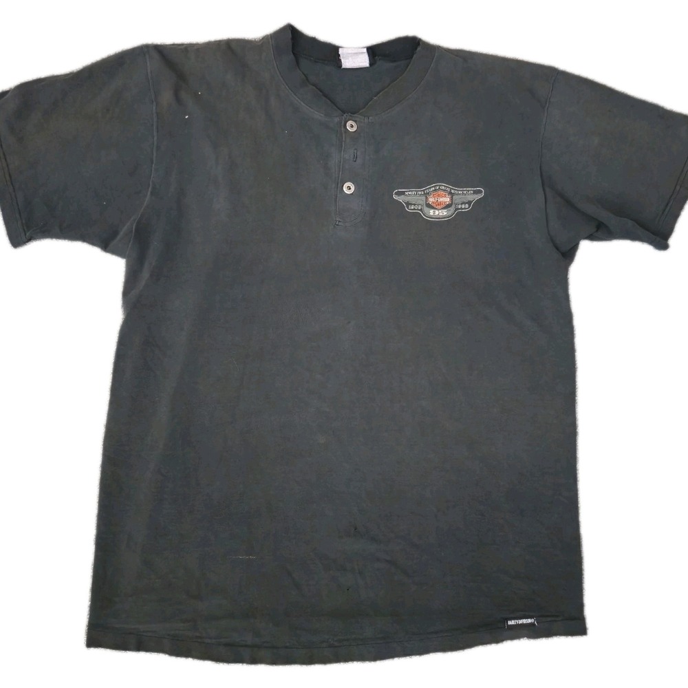 Vintage 90s 1998 Harley Davidson 95th Anniversary TShirt XL USA Henley Style